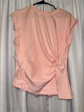 Women’s Pink Lace-Trim Knot Front Top